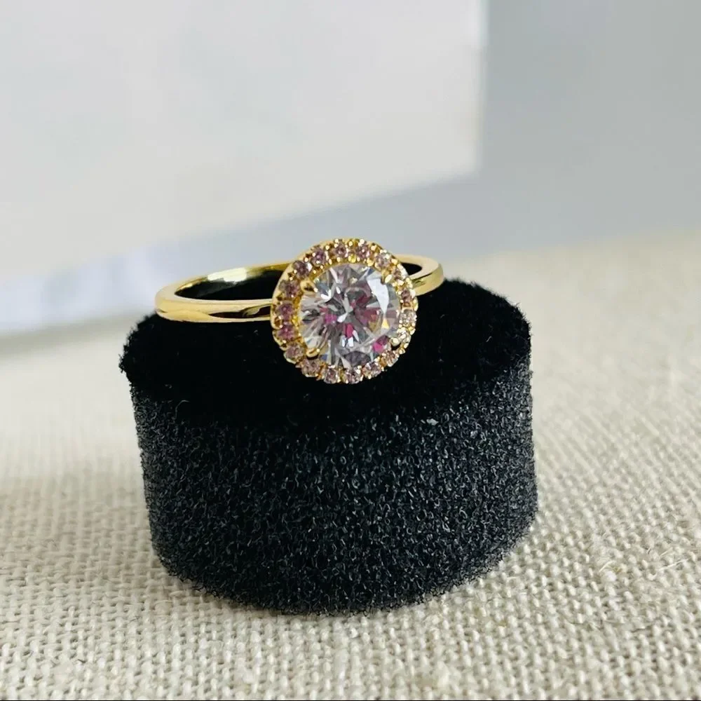 Gold Cubic Zirconia Halo RING 6.5